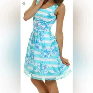 Lilly Pulitzer size 12 striped blue and white floral print Roswell posey dress.